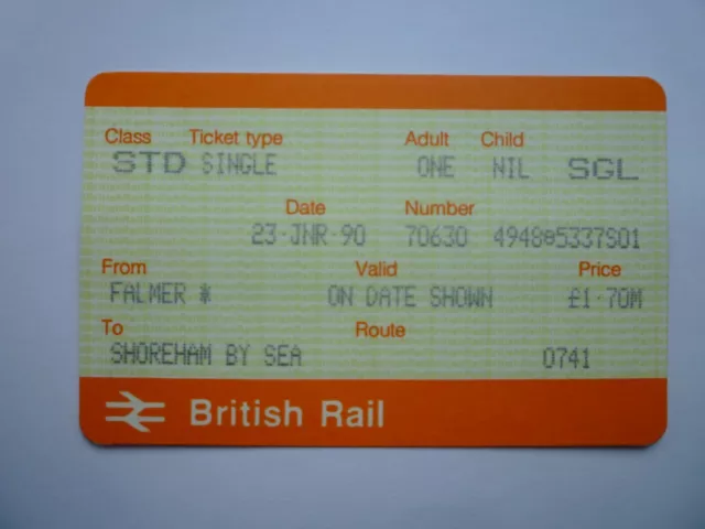 1990 Falmer To Shoreham by the Sea Railway Station BR Single Ticket