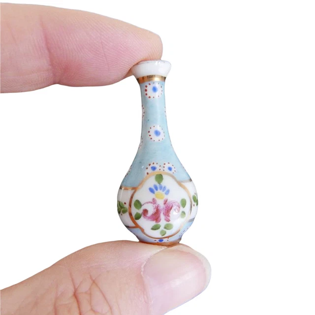 Ancienne Miniature de Limoges Petit Vase Porcelaine 38mm Art Déco Signé Poupée
