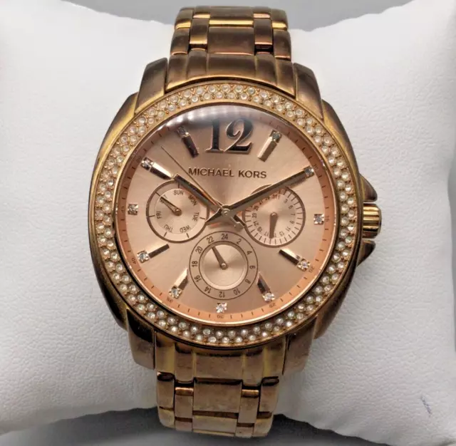 Michael Kors Watch Women 41mm Pave Rose Gold Tone New Battery 6"