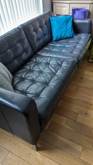 3 seater black leather sofa used