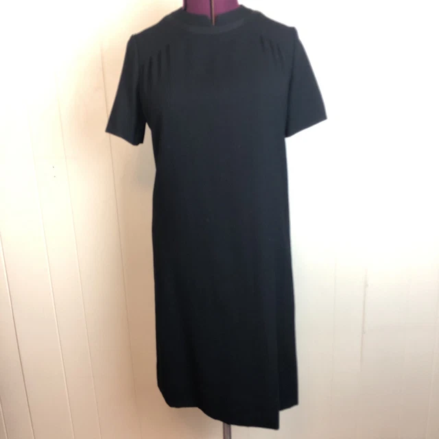 Vintage 1970s High Neck Wool Dress Medium Mod Gogo Little Black Dress