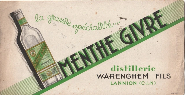 A74 Ancien  Buvard menthe givrée distillerie warenghem lannion alcool liqueur