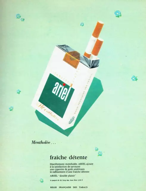 publicité Advertising 0823 1965   cigarettes Ariel mentholée  fraiche détente