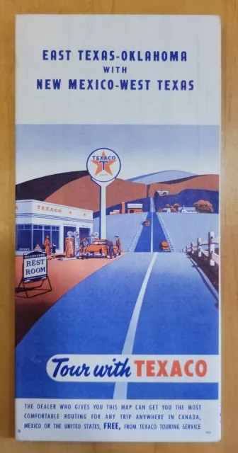 VINTAGE 1952 TEXACO TOURING MAP - EAST TEXAS-OKLAHOMA with NEW MEXICO-WEST TEXAS