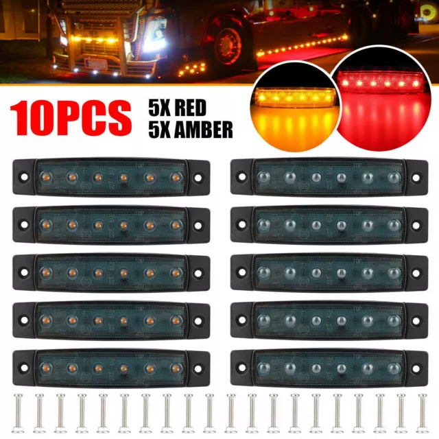 10 X 3.8" 6 LED Smoked Red/Amber Side Marker Clearance Lights for Trailer Truck