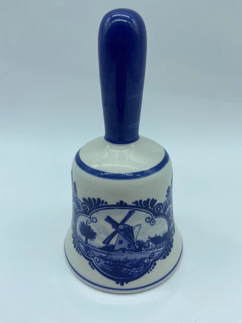 DELFTS BLUE HOLLAND Bell Delfino D0304 White Windmill Floral Dutch ...