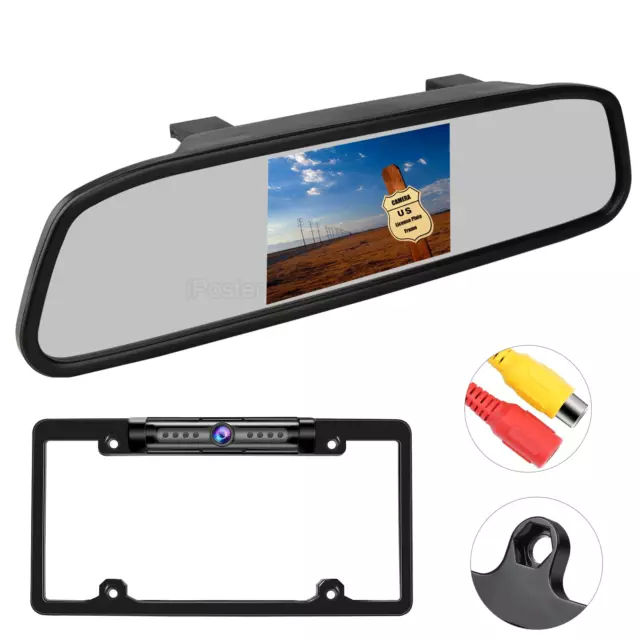 4.3" Car Mirror Monitor with RearView Backup Reverse US License Plate Camera Kit