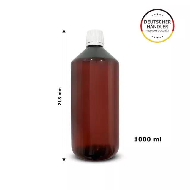 2 x  1 Liter PET Braun Apothekerflasche leer Kunststoff Plastik Labor Flasche 2