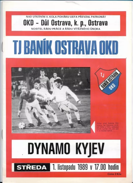 1989/90 Banik Ostrava Czechoslovakia v Dynamo Kiev Ukraine UEFA Cup 2nd Round