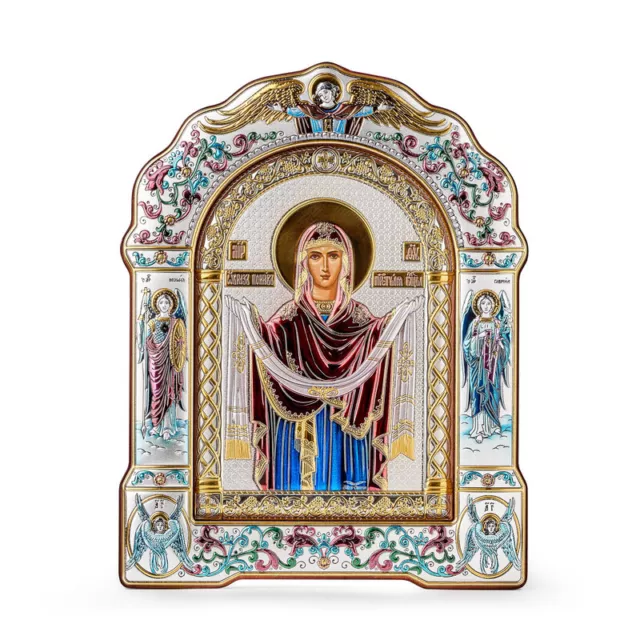 Intercession of the Theotokos Orthodox Handmade Silver Icon 27x34cm; 10,5x13,2"