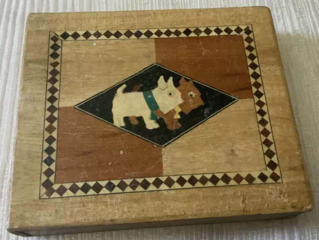 Art Deco a Superb Inlaid Wooden Card Case Two Scottie Dogs Possibly German