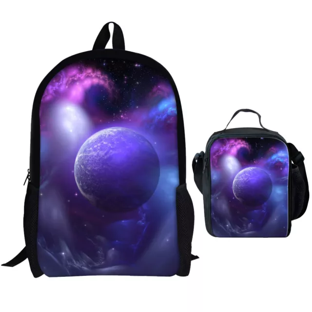 3Pc Set Galaxy 16In Backpack for Children Aldult Bookbag with Lunch Bag Rucksack