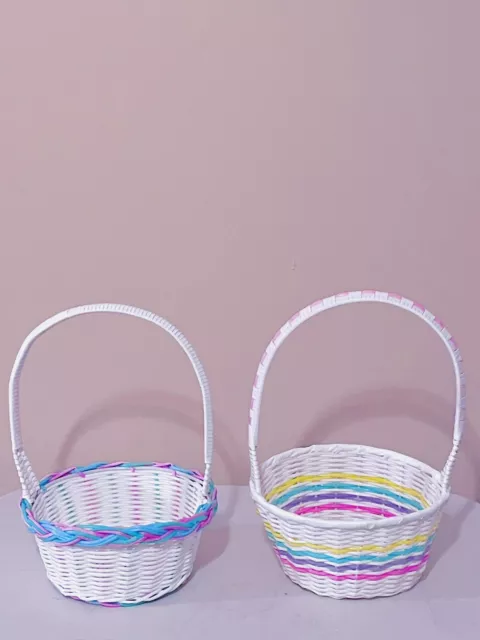 Vintage Easter Vinyl Plastic Baskets Lot White Stripe