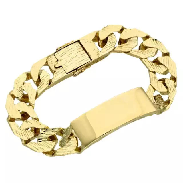 Mens 9ct Yellow Gold 8" Bark Effect Identity Curb Bracelet