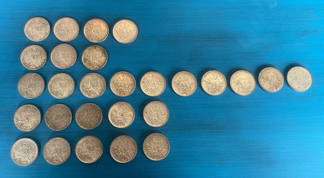 Beau LOT 27 * 5 Francs 1960 a 1964 ARGENT 835 ‰ Semeuse Paris Monnaies Pièces
