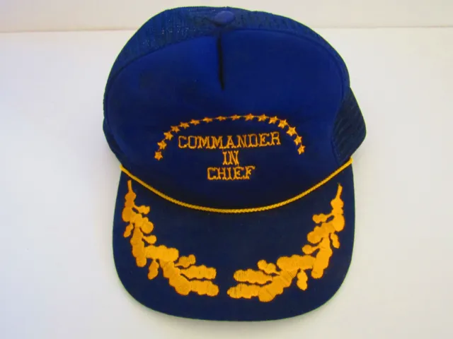 ✅ Vintage Commander in Chief Gold Leaf Mesh Hat Cap Snapback Trucker Navy Blue