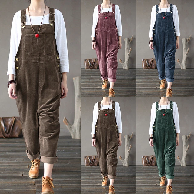 Salopette Da Donna In Velluto A Coste Tute Pantaloncini Salopette Pantaloni ♪