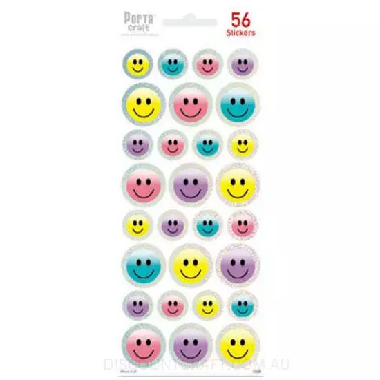 Smiley Face Stickers - Assorted Sizes 56pk