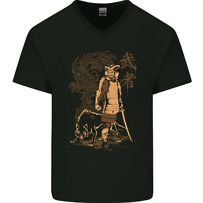 Dragon Warrior Wolf Dragon MMA Samurai Mens V-Neck Cotton T-Shirt