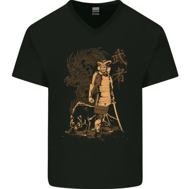 T-shirt da uomo Dragon Warrior Wolf Dragon MMA Samurai collo a V cotone