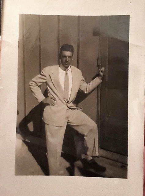 Vintage Old 1940's Photo of Handsome Man by Shack Wearing Best Suit