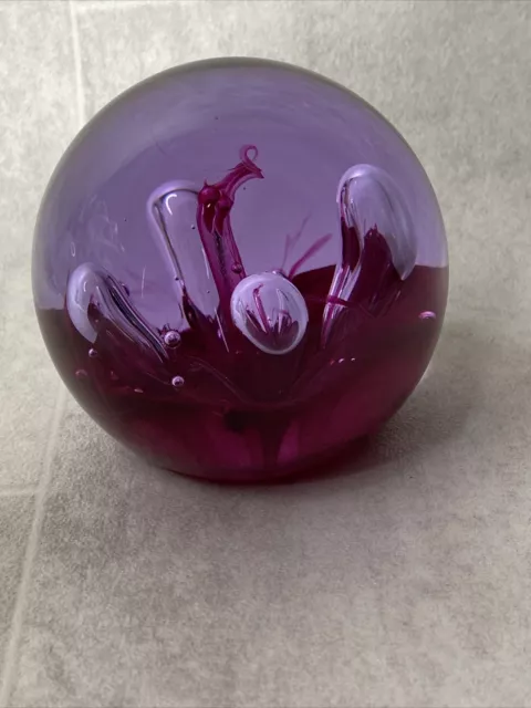 Caithness ‘Moonflower’ Purple And Pink Glass Paperweight