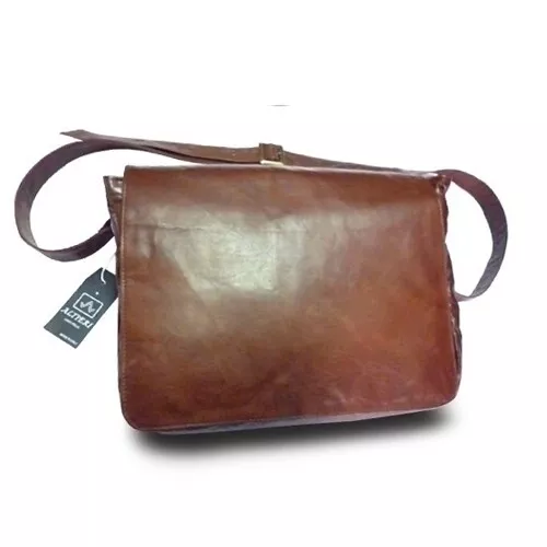 Borsa Tracolla Uomo Messenger In Vera Pelle - Alfred-Marrone Cuoio