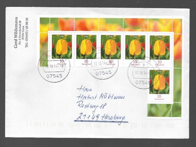 Inland Standard   Brief MeF  Blumen 0,10€ Tulpe  St Gera 17.10.2014 codiert !!!