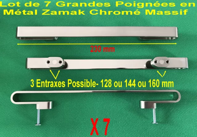 Lot de 7 Grandes Poignées en Métal Chromé,longueur 230 mm,Tiroir,Porte,Meuble