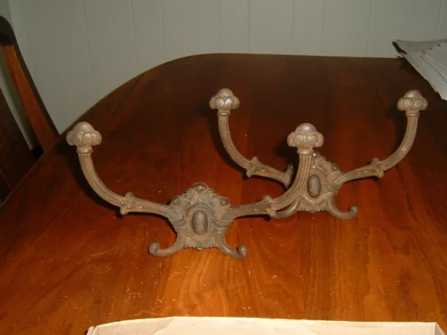 two antique Victorian dual coat/hat hall tree hooks cast iron