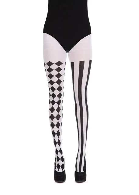 Ladies Harlequin Black White Jester Clown Joker Tights Hosiery Cosplay Adults