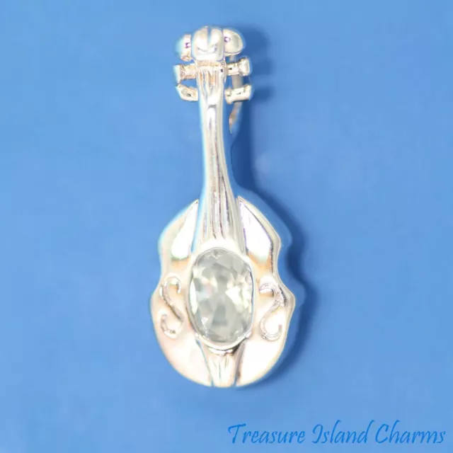 Cello Music Instrument 925 Sterling Silver Charm Pendant with Clear CZ Crystal