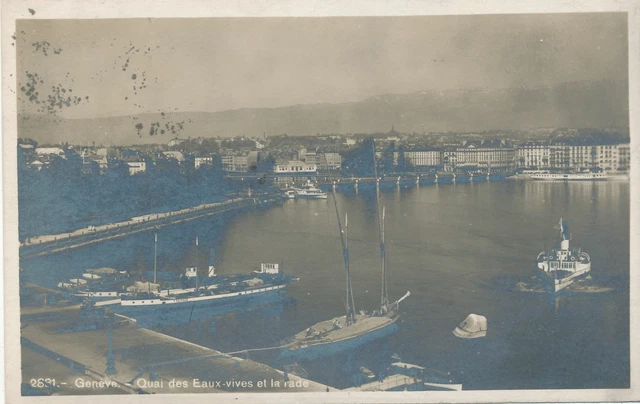 GENEVE - Quai des Eaux-Vives et La Rade Real Photo Postcard -Geneva- Switzerland