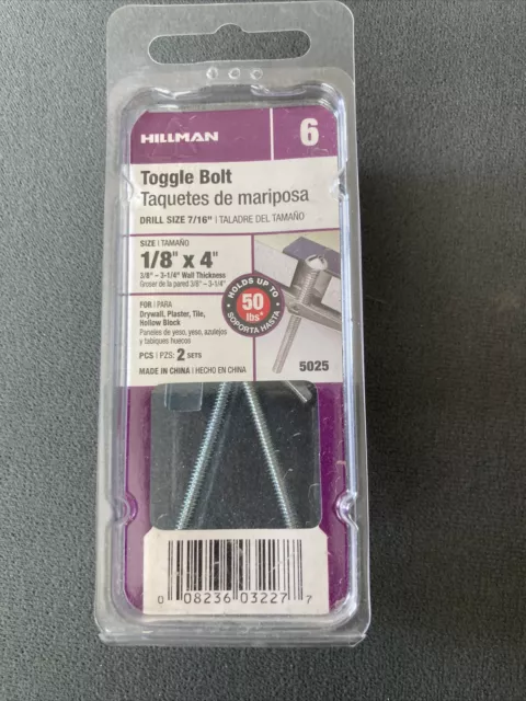 Hillman #5025  1/8" X 4"  Toggle Bolt 2/Pk