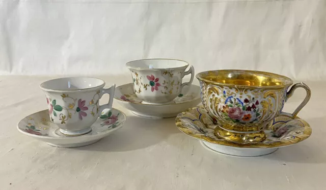 Lote De Tre Tazas D’ Época de Porcelana De Restaurar