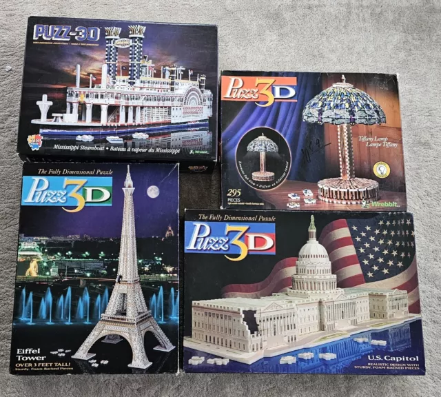 Lot 4 PUZZ3D MISSISSIPPI STEAMBOAT U.S. Capitol Eiffel Tower Wrebbit 3D Puzzle