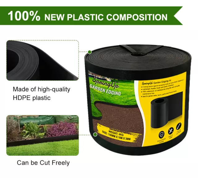 Plastic Garden Edging Green 150mm x 10M Border Support Flexible Landscape Edge 3