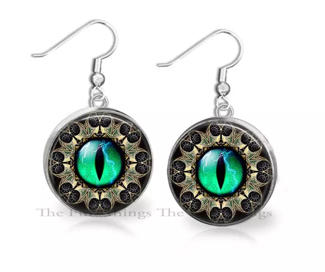 Spooky Blue Green Eyes Dangle Earrings 20mm Setting Handcrafted Abstract Art 02