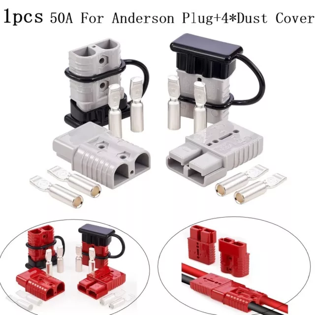 Durable 4Pack of 50A For Anderson Plug Wire Connectors + Black Dust Cap