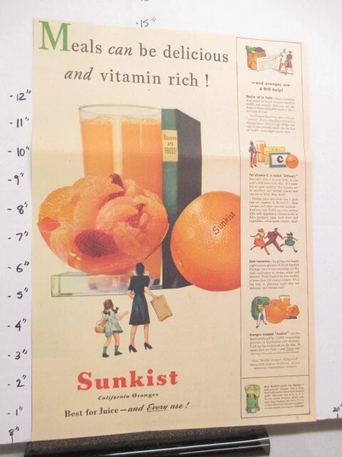 newspaper ad 1940s SUNKIST orange juice fruit WWII American Weekly