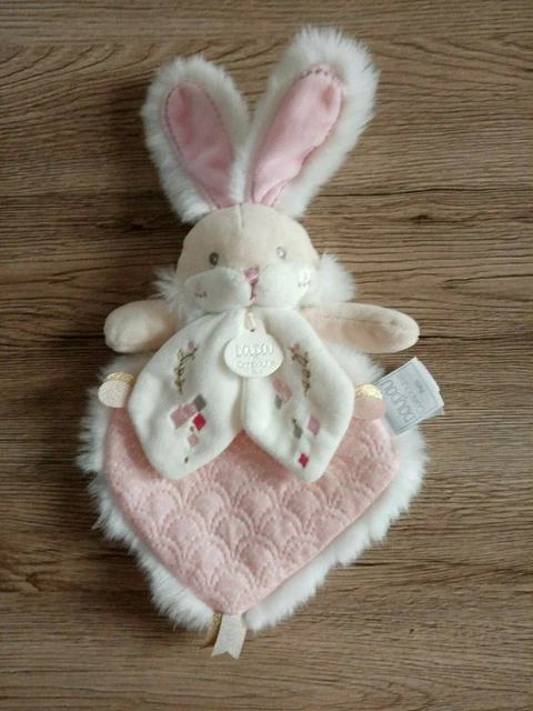 Doudou Plat Doudou et compagnie Lapin Beige Rose Blanc - Lapin de Sucre DC 3489