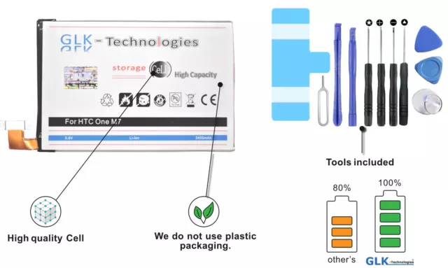 GLK MEGA Akku für HTC One M7 801n BN07100 35H00207-01M Batterie GARANTIE 2020 Bj