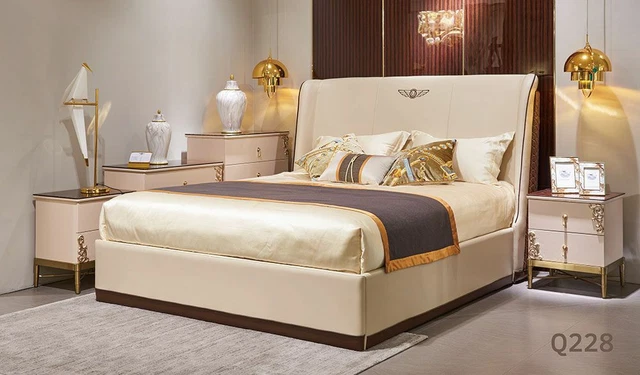 Lit 2x Table de Chevet 3 Parties Chambre à Coucher Sets Design Moderne Luxe Lits