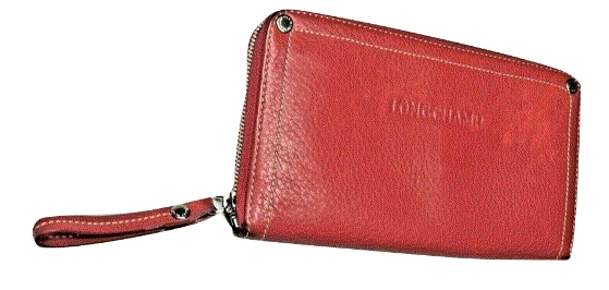 Longchamp Paris Womens Purse Wallet Clutch Bag Red Genuine Leather Designer EUC