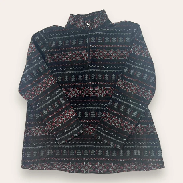 Vintage Astratto Inverno Pile 1/4 Cerniera Modello Funky Taglia L