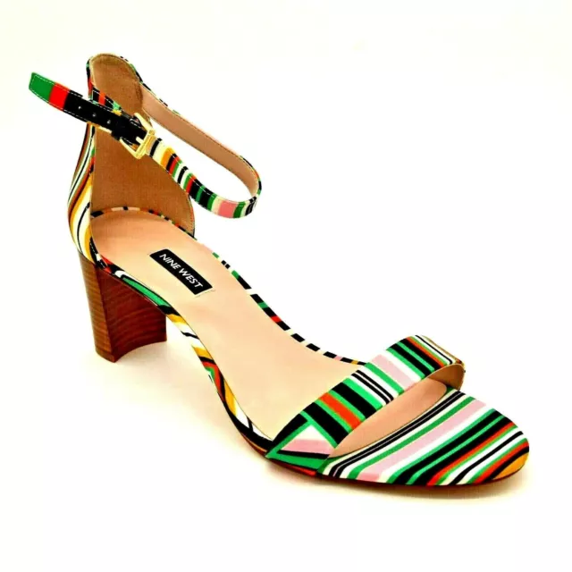 Nine West Women NW Pruce Sandal Sz 6M Multi Color Stripe Ankle Strap NEW