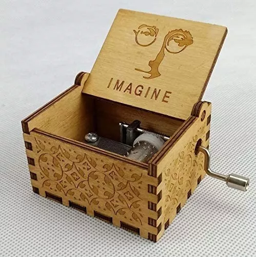 IMAGINE Laser Engraved Retro Hand-Crank Wood Carved  Mini  Music Box --Plays Jo