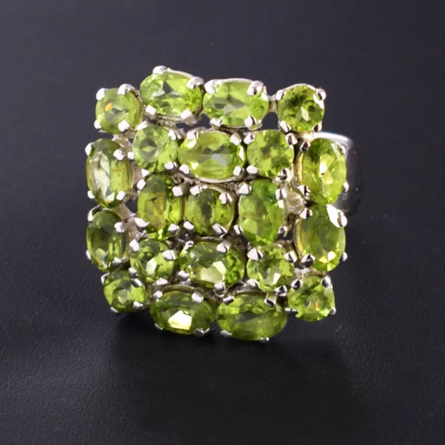 Anillo de racimo de plata de ley con piedras preciosas de peridoto natural,...