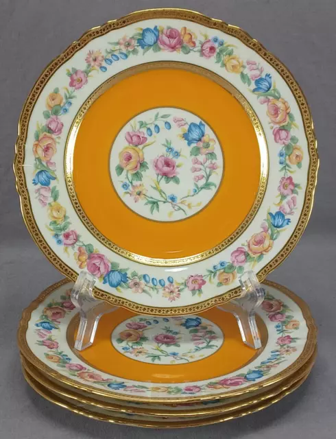 Set of 4 Charles Ahrenfeldt Limoges Orange Floral & Gold Encrusted 8 5/8 Plate