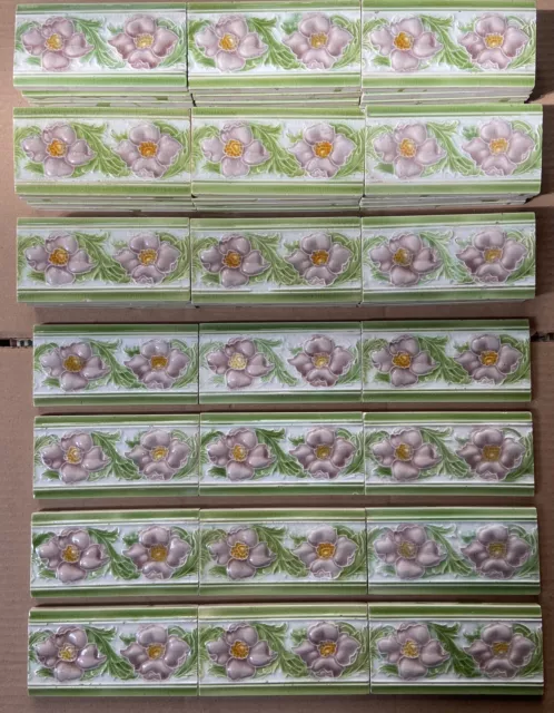 England - Antique Art Nouveau Majolica 45 Border Tiles C1900